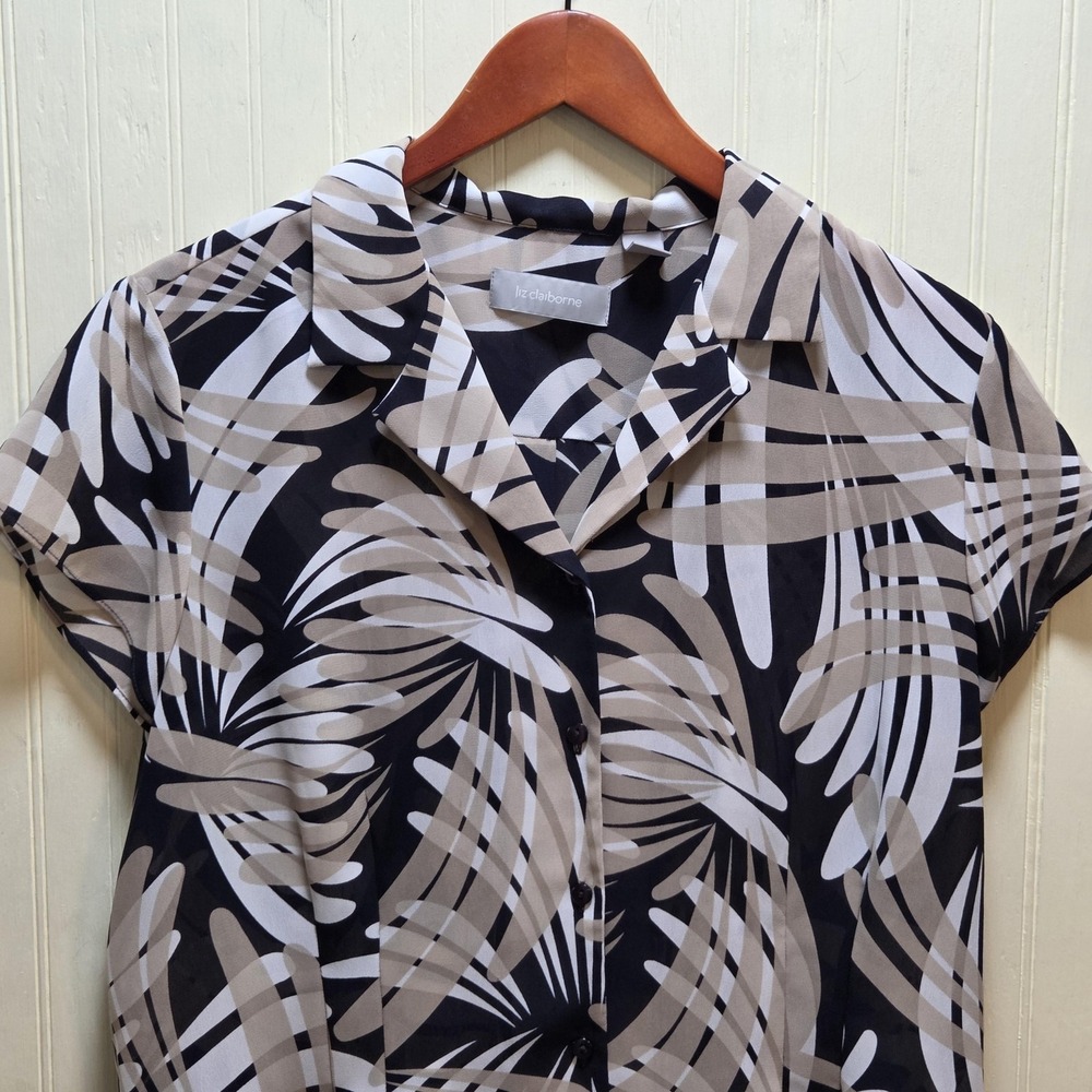 Liz Claiborne Shirt Womens 18 Black Floral Button Front Dolman Sleeve Top